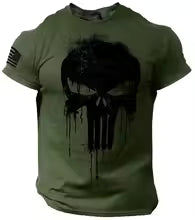 Camiseta Vintage de verano para hombre, camisetas con estampado de calavera militar, pantalón corto informal, jersey de manga, ropa de hombre de gran tamaño, camiseta con cuello redondo para exteriores