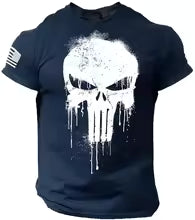 Camiseta Vintage de verano para hombre, camisetas con estampado de calavera militar, pantalón corto informal, jersey de manga, ropa de hombre de gran tamaño, camiseta con cuello redondo para exteriores