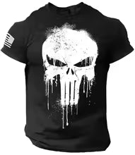 Camiseta Vintage de verano para hombre, camisetas con estampado de calavera militar, pantalón corto informal, jersey de manga, ropa de hombre de gran tamaño, camiseta con cuello redondo para exteriores